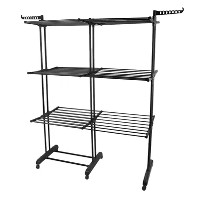 Produktbild von Wäscheständer 3 Ebenen Standtrockner mit Rollen Ausziehbar 75-132x49x170cm 2 Seitenflügel