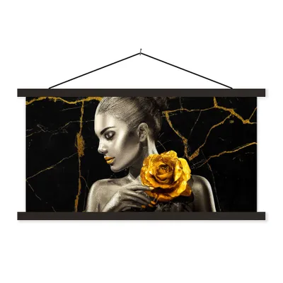 Produktbild von MuchoWow® Textilposter Frauen - Rosen - Gold - Marmor 90x45 cm mit schwarzem Rahmen - Klemmleisten
