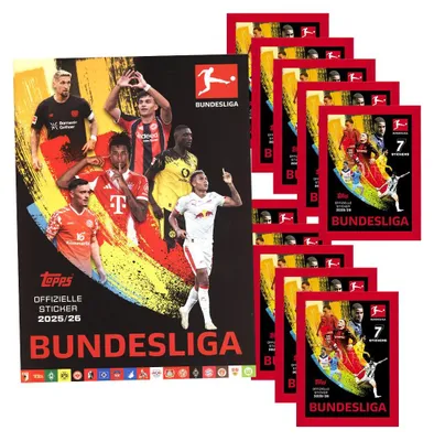 Zdjęcie produktu dla Naklejki kolekcjonerskie Topps Bundesliga 2025/2026 – 1 album + 10 torebek
