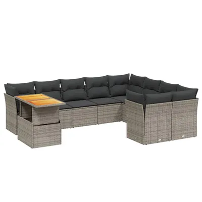 Produktbild von vidaXL 10-tlg. Garten-Sofagarnitur mit Kissen Grau Poly Rattan