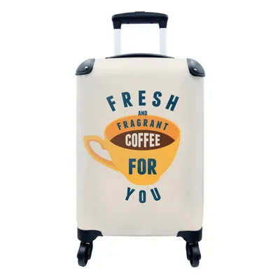 Produktbild von MuchoWow® Koffer Handgepäck Trolley Rollkoffer Kleine Reisekoffer mit 4 Rollen - Vintage - Kaffee - Zitate - Sprüche - Frischer und duftender Kaffee für dich - Cabin Size < 55x40x23 cm & 55x40x20 cm - Fotokoffer - Kabinenkoffer - Boardgepäck - Reise-Box - Reisekoffer - Reisegepäck - Koffer mit Bild - Trolley für Kinder