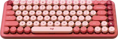 Produktbild von Logitech POP Keys, Mini, Kabellos, Bluetooth, Mechanischer Switch, QWERTZ, Burgund, Pink, Rose