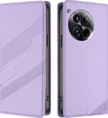 Productafbeelding van Hoesje voor de OnePlus 12 - Phonesta portemonneehoes met reliëflijnen - Paars