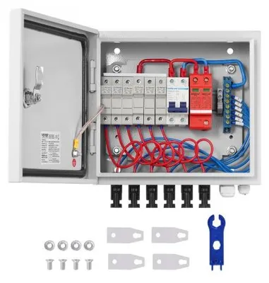 Immagine prodotto di VEVOR Scatola combinatrice fotovoltaica 6 stringhe con fusibile corrente nominale 15 A, Protezione da sovratensione con interruttore 125 A, Acciaio per sistema di pannelli solari on/off, IP65