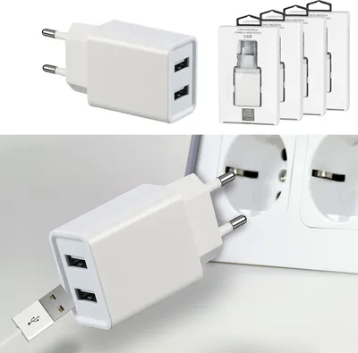 Produktbild von USB 2fach Ladegerät 4er Set 5V 2A 10Watt 110-220V 56-60 HZ Kunststoff weiß Netzteil Netzstecker Netzladeadapter