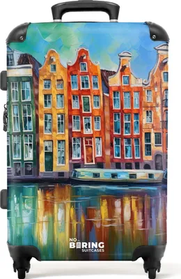 Produktbild von NoBoringSuitcases.com® Großer Koffer - Amsterdam - Ölgemälde - Gracht - Gemälde - Kunst - Kombinationsschloss TSA - Hartschalen Trolley 4 Rollen - 72 liter - Reisekoffer - 66 cmKoffer Mittelgroß 67x43x25 cm, 72L,