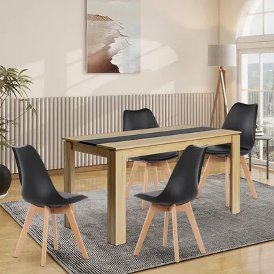 Obrázek produktu pro Jídelní set Essgruppe: jídelní stůl s 4 židlemi, obdélníkový, rozměry 140 cm, kombinace dřeva dub a barvy černé