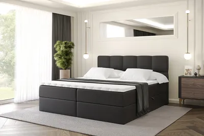 Produktbild von ALTDECOR Boxspringbett mit Matratze und Lattenrost, Topper, Polsterbett mit Bettkasten, Bett mit Stauraum H4-Matratze, Doppelbett, Boxbett  - LIRO - 180x200 - Schwarz Kunstleder