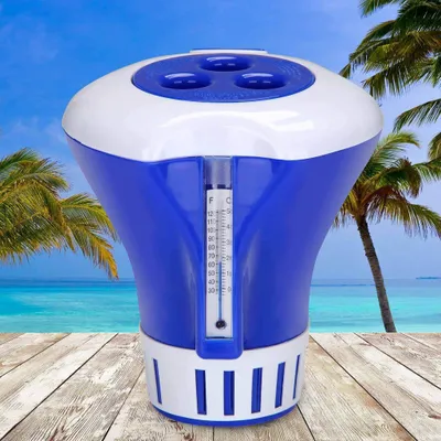 Produktbild von Dosierschwimmer Pool Groß 20-200g Chlor Brom Breite Öffnung Tabletten Tab Chlorbehälter Thermometer Dosierer Schwimmer Chlordosierer