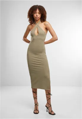 Image de Dámské šaty Urban Classics Ladies Crossed Neckholder Dress paleolive - M