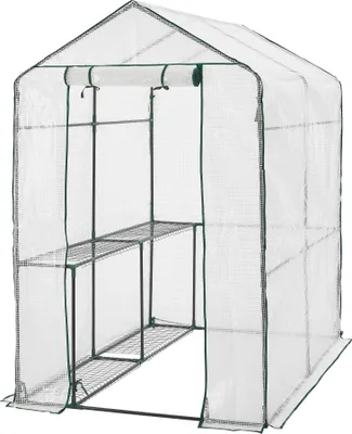 Image de Serre Oosterhout avec étagères 120x186x190cm Serre en film plastique Serre à châssis acier Transparent