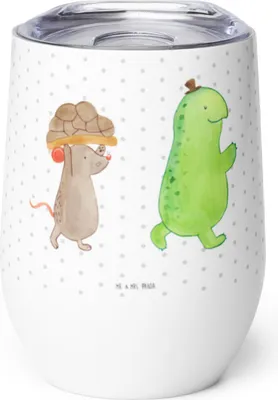 Produktbild von Mr. & Mrs. Panda thermosbecher Schildkröte Maus - Weiß - Geschenk, Freunde, kaffee tasse, Thermobecher, Beste Freundinnen, Edelstahl Weinbecher, Thermo Becher