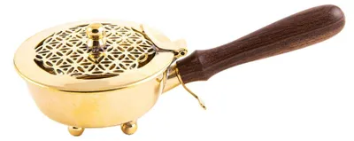 Räucherstövchen Messing gold mit Holzgriff, 20 cm