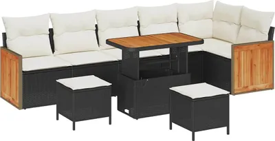 Immagine prodotto di vidaXL Set divano da giardino con cuscini 11 pezzi Nero e crema Poly-rattan