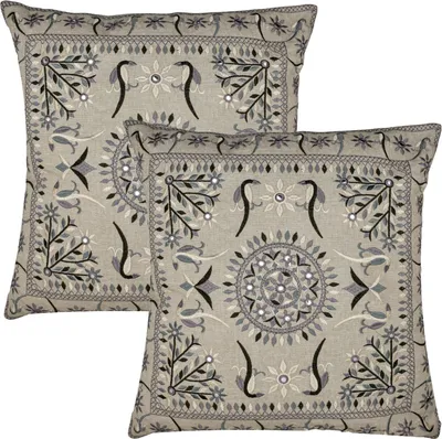 Zdjęcie produktu dla Marrakesh zestaw 2 poszewek na poduszki poduszka 40x40 cm duża | poduszki na sofę przytulne bawełniane poduszki haftowane jako dekoracja salonu na fotelu i sofie | poduszki dekoracyjne lodge szare jako poduszki na krzesła w jadalni