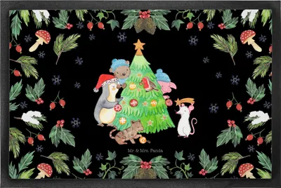 Produktbild von Mr. & Mrs. Panda Schmutzmatte Weihnachtsbaum schmücken 50 x 75 cm - Schwarz - Geschenk, Weihnachten, Fussmatte, fußmatte, abstreifer, Schmutzfangmatte, Abtreter