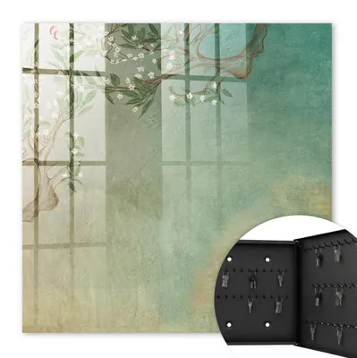 Produktbild von Metall Schlüsselkasten 30 x 30 cm - schwarzer Schlüsselschrank zur Wandmontage - wandhängende Schlüsselbox mit Tür - rechts öffnend - Schlüsselaufbewahrung für Flur - Büro - Arbeitszimmer - Werkstatt - Garage - Blühender Baum
