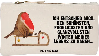 Produktbild von Mr. & Mrs. Panda Kulturbeutel Rotkehlchen Schlitten Größe S Klein - Weiß - Geschenk, Weihnachten, Kulturtasche, Vogel, kosmetiktäschchen, Schlampermäppchen, Etui