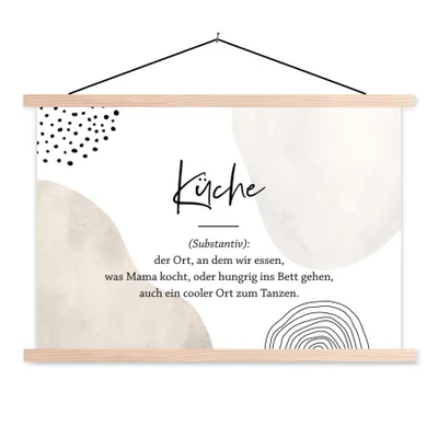 Produktbild von MuchoWow® Textilposter Sprichwörter - Zitate - Küche - Wörterbuch - Definition Küche 60x40 cm mit holzfarbenen Rahmen - Bilder