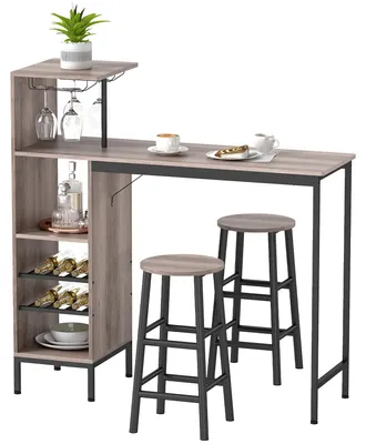 Productafbeelding van HOMCOM barkrukset met bartafel, presentatietafel met 2 krukken met voetsteun, grijs