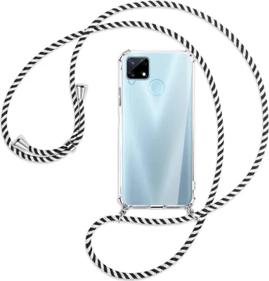 Produktbild von Handykette Backcover-Schutzhülle mit Band (Metall silberfarben) für Realme 7i Global (Realme Narzo 20) - schwarz/weiß gestreift