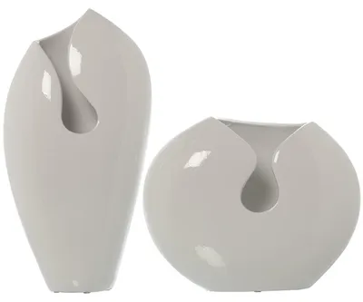 2 Keramikvasen, weiß glänzend, 23x12x35 cm & 34x13x28 cm