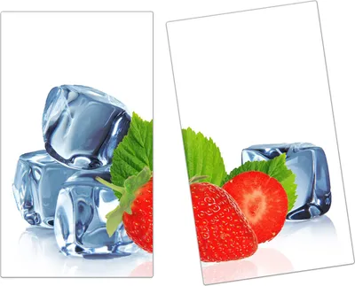 Produktbild von Spritzschutz Herdabdeckplatte Schneidebrett aus Glas Erdbeeren und Eiswürfel 2-Teilig (60x52cm)