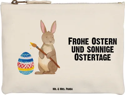 Produktbild von Mr. & Mrs. Panda Federtasche Hase Eier Malen Größe M - Weiß - Geschenk, Ostern, Kaninchen, Kosmetiktasche, beauty case, Osterhase, Ostergrüße, Pouch, Schlampermäppchen