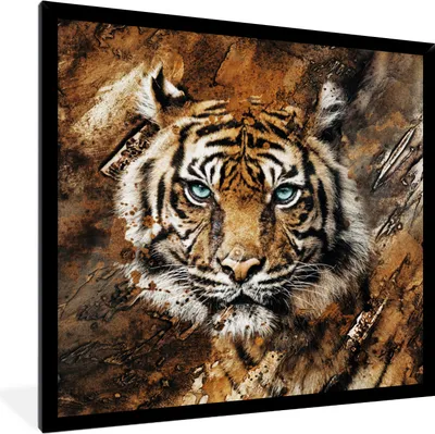 Produktbild von MuchoWow® MuchoWow® Gerahmtes Poster Tiger - Malerei - Braun 40x40 cm - Poster mit zchwarzem Bilderrahmen - Mit Rahmen - Wanddekoration Schlafzimmer