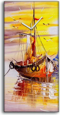 Produktbild von Wandbild Leinwand Bilder mit Uhr 30x60 Wasser Meer Segel Boot Sonnenaufgang - weiße Hände