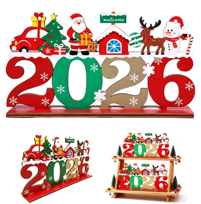 Imagen del producto de Decoración navideña de madera para mesa, con motivos de un pueblo navideño