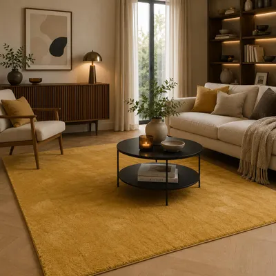 Produktbild von Luxus Super Soft Hochflor Teppich Silky Curry, Größe:200x290 cm, KI-generiertes Bild