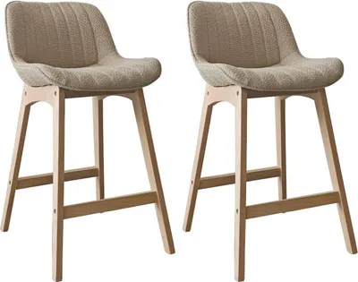 Image de Lot de chaises MILK d'îlot et bar en chêne et assise tissu bouclette 65cm
