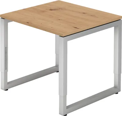 Produktbild von bümö Schreibtisch Serie-R - Gestell: Silber, Nachbildung: Asteiche, Größe:  80 x 80 cm