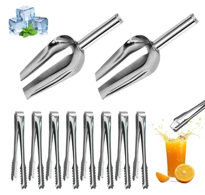 Produktbild von Set aus 8 Edelstahl-Tischzangen mit Eisrührstäbchen