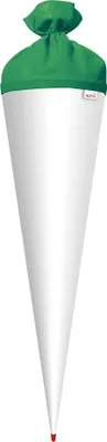 Produktbild von Bastel-Schultüte groß weiß - 70 cm rund - extra stabil durch Rot(h)-Spitze mit grünem Filz-Verschluss