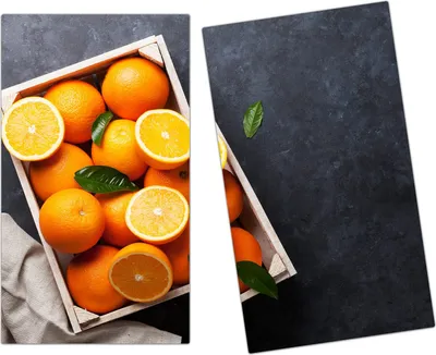 Produktbild von Spritzschutz Herdabdeckplatte Schneidebrett aus Glas Orangen im Korb 2-Teilig (60x52cm)