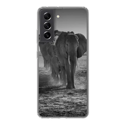 Produktbild von MuchoWow® Handyhülle Schutzhülle Hülle für Samsung Galaxy S21 FE Elefant - Einfarbig - Tiere - Schwarz - Weiß Silikon Softcase Handy Hülle - Mobiltelefonhülle