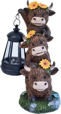 Image de Décorations solaires pour jardin, figurines avec lanternes, lot de 4, en résine résistante aux intempéries, pour l'extérieur
