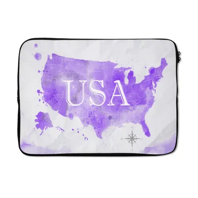Produktbild von MuchoWow® Laptop Hülle 13 Zoll Karte - Amerika - Lila - Aquarell Laptoptasche - Laptophülle - Sleeve - Rundumschutz