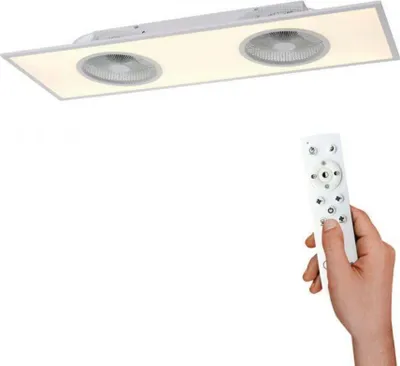 Zdjęcie produktu dla Lampa sufitowa LED z podwójnym wentylatorem, biała, zdalne sterowanie, 2700-5000K, ściemnialna