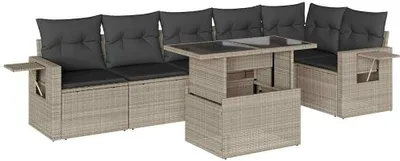 Produktbild von vidaXL 7-tlg. Garten-Sofagarnitur mit Kissen Hellgrau Poly Rattan