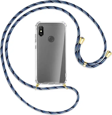 Produktbild von Handykette Backcover-Schutzhülle mit Band (Metall goldfarben) für Xiaomi Redmi Note 6 Pro - Blautöne