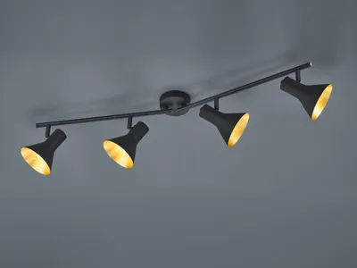 Produktbild von Deckenstrahler Retro Look aus Metall in Schwarz/ Gold 4 Spots dreh+schwenkbar