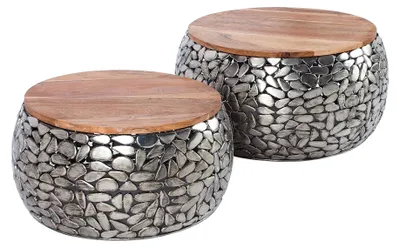 Immagine prodotto di riess-ambiente Set di 2 tavolini rotondi STONE MOSAIC 65 cm argento legno di mango metallo mosaico design tavolino tavolino