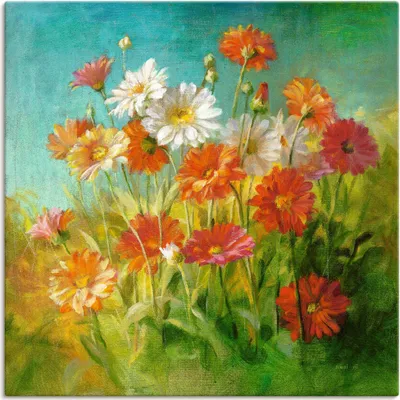 Produktbild von ARTland Leinwandbild Gemalte Gänseblümchen Größe: 70x70 cm
