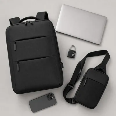Produktbild von ProximaX Business Diebstahlschutz Set 3-teilig: Laptoprucksack, UmhŠngetasche & Zahlenschloss, wasserfestes Nylon fŸr Studenten & GeschŠftsreisen