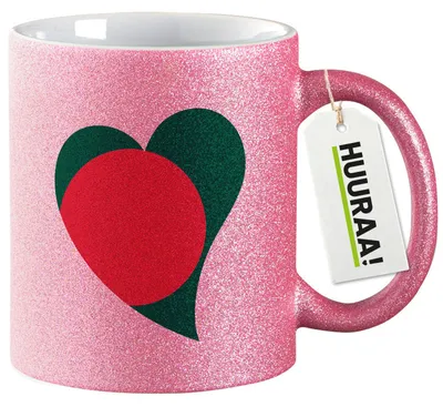 Produktbild von Huuraa Glitzertasse Bangladesch Flagge Herz 330ml Pink Keramik Kaffeebecher Geschenkidee