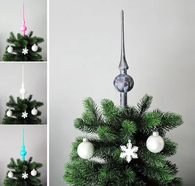Produktbild von JACK Christbaumspitze Spitze Glas 28cm Eislack Glanz Matt Baumspitze Mundgeblasen Box, Farbe:Anthrazit Eislack