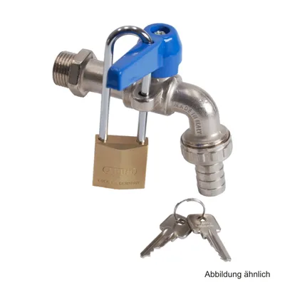 Produktbild von Kugelauslaufhahn mit Schlauchverschraubung Messing,vernickelt,mit Schloss,1/2"